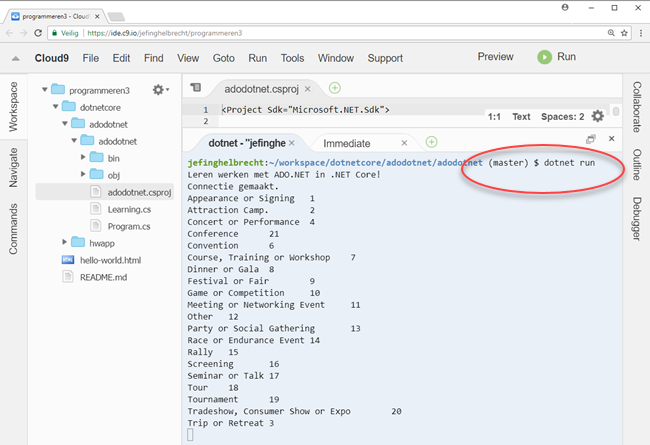 Cloud9 MySqlConnector Test Result